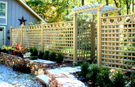 4” Square Lattice Fence Panels with Circle Toppers and Pergola